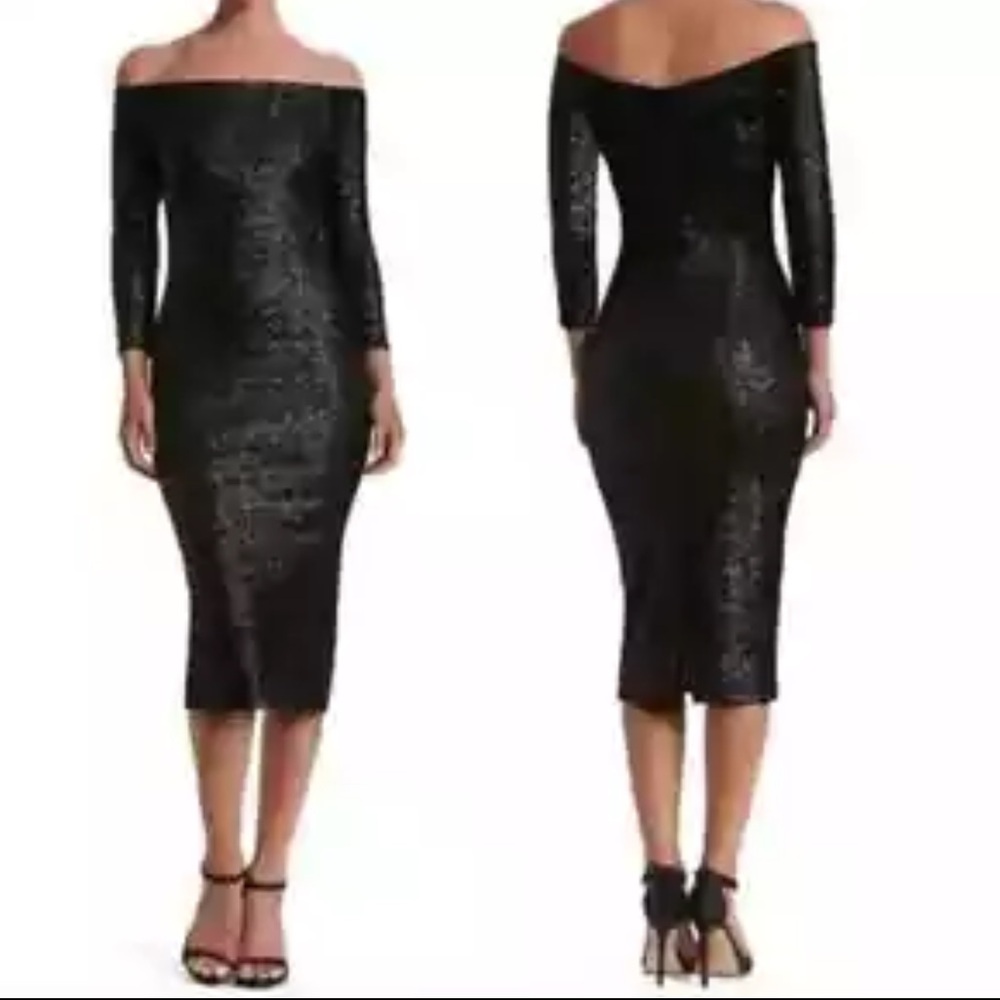 Dress The Population Addison Sequin Sheath Off The Shoulder Dress Black Medium